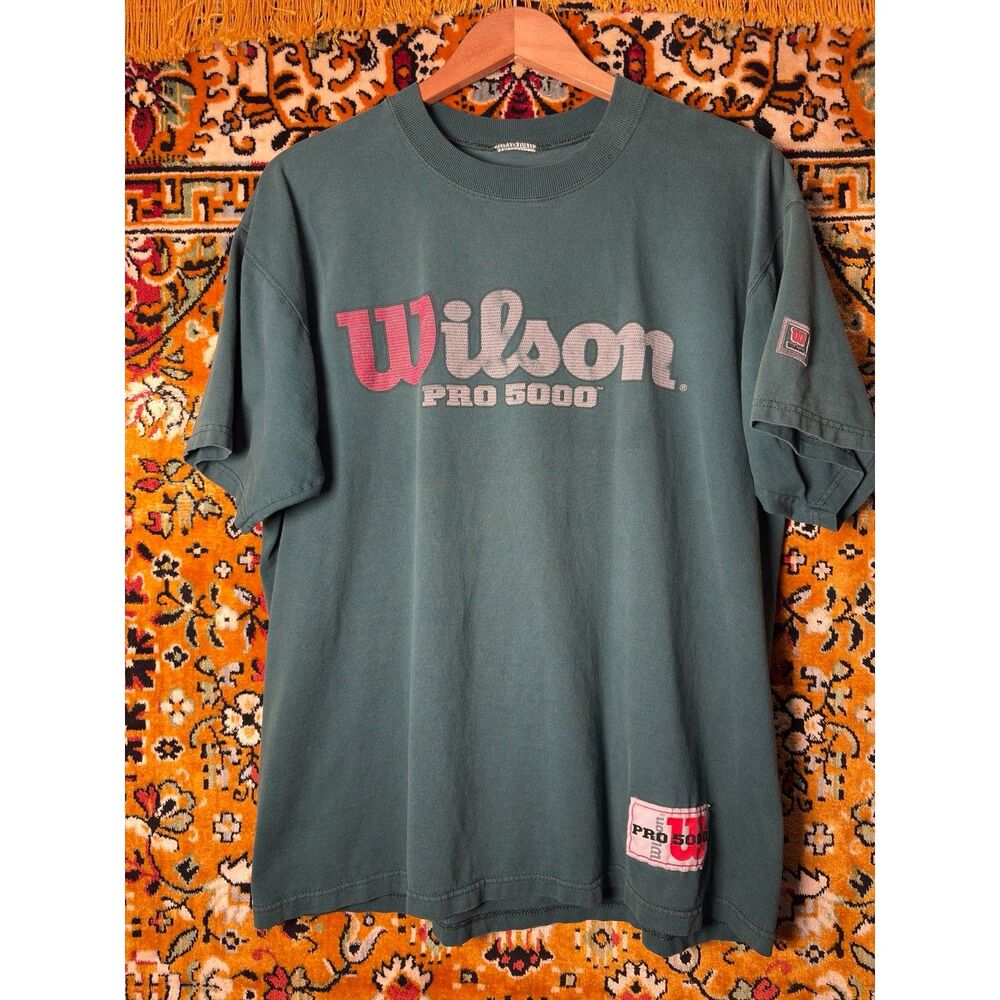 Vintage 90s Wilson Pro 5000 Tee Faded Green Heavyweight Graphic Shirt sz XL